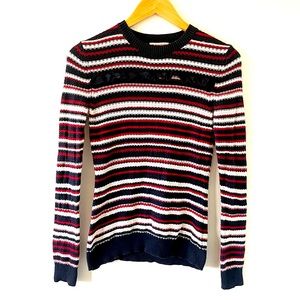 Brooks Brothers Preppy Navy, Red, White Cotton Ruffle Sweater XS